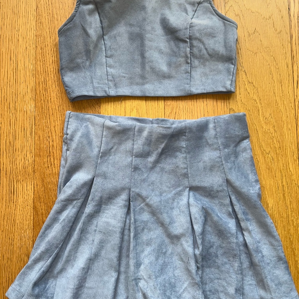 Blue Two-Piece Crop Top and Skirt Set
